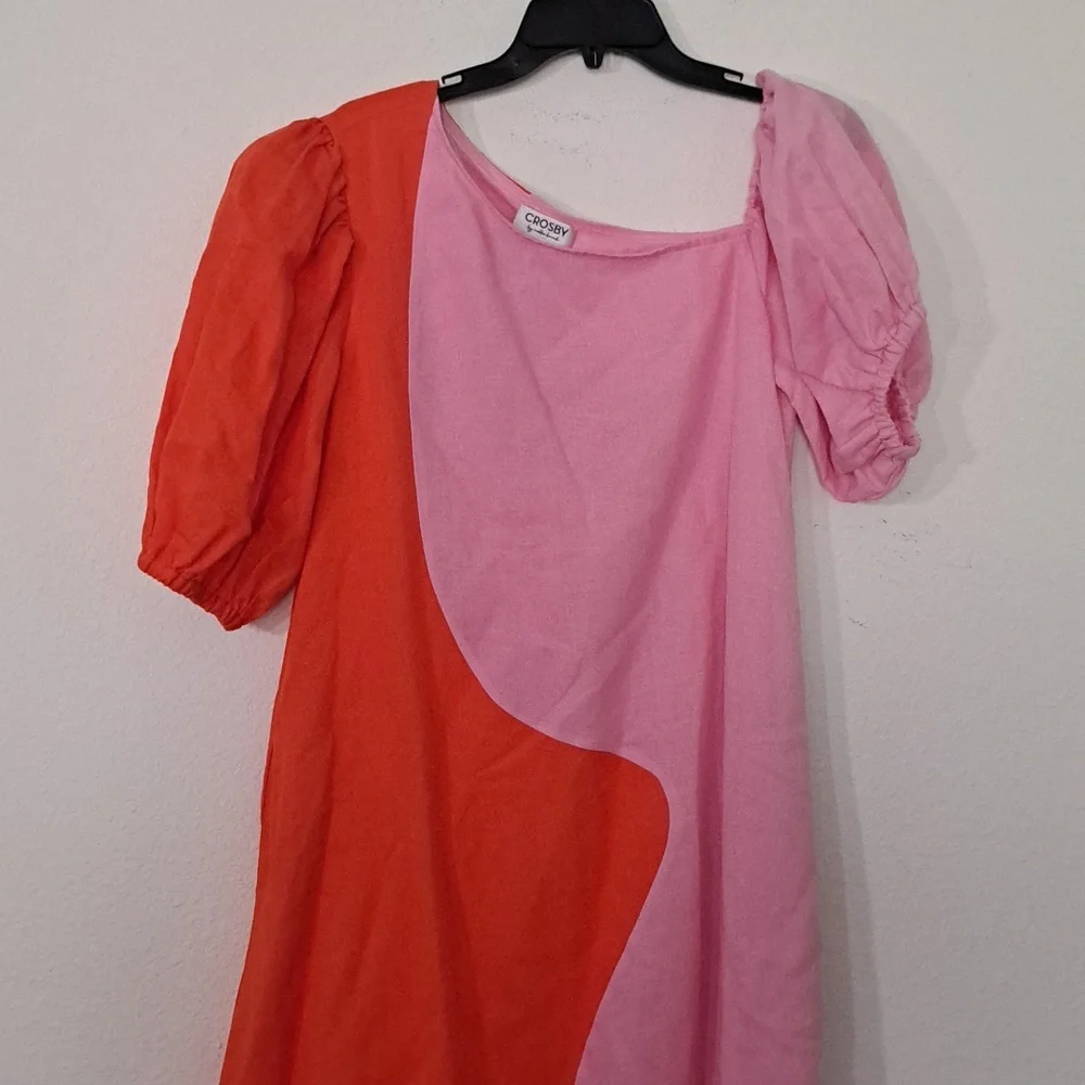 CROSBY by Mollie BurchLovett Colorblock Asymmetrical Neckline Short Puff Sleeve - Picture 5 of 11